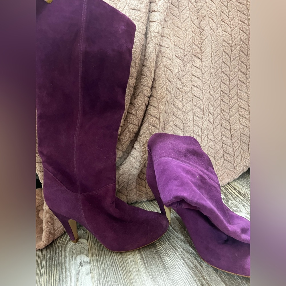 Purple knee high boots